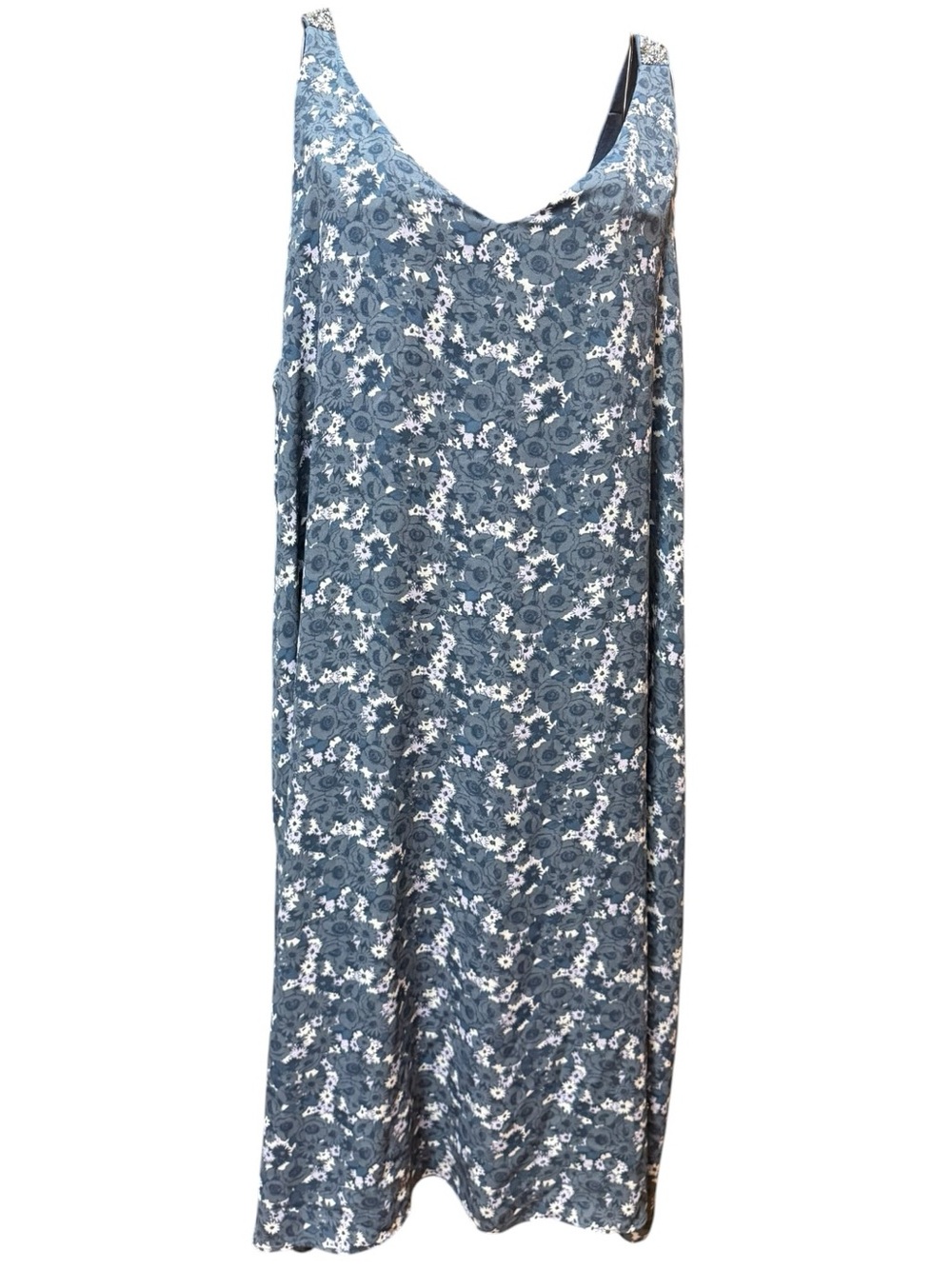 next Blue Floral V-Neck Flowy Midi Dress Embellished Straps size 20